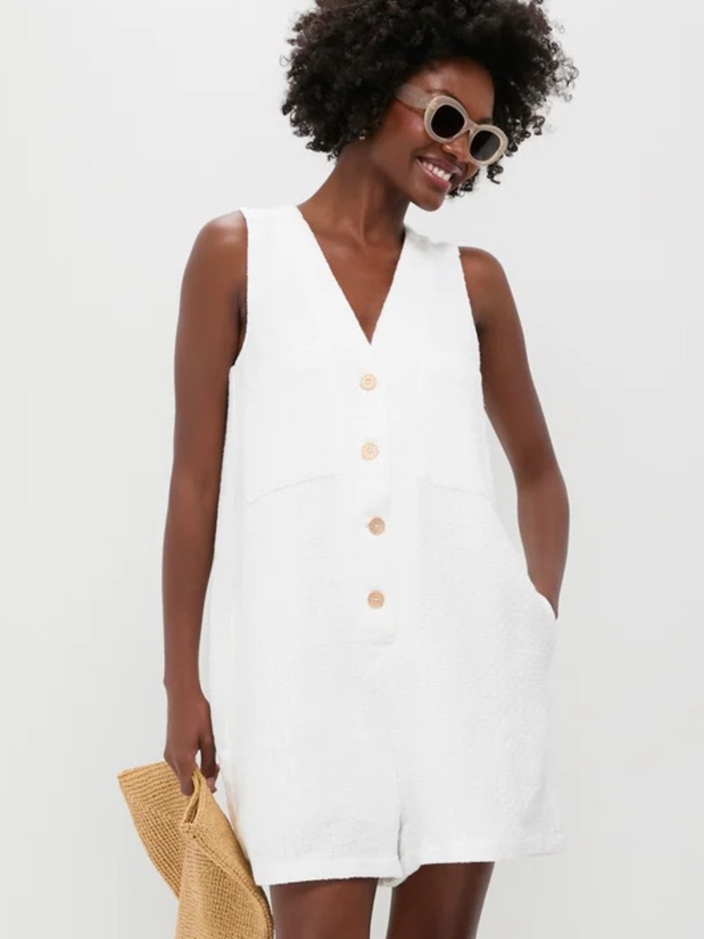 Tuckernuck White Textured Tweed Myla Romper